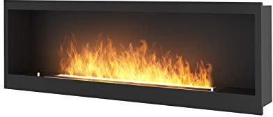 Designer Bioethanol-Kamin zur Wandmontage, mit Schutzglas, Rahmen schwarz, halbmatt, aus Edelstahl, 3 Liter Brenner (INSIDE1500)