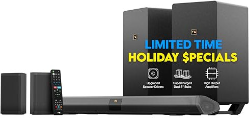 Nakamichi Shockwafe Elite Bluetooth 7.2.4 Channel Dolby Atmos/DTS:X Soundbar with Dual 8” Subwoofers (Wireless), 2 Rear Surround Speakers, eARC and SSE Max Technology, black