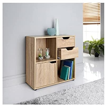 spot on dealz® Cube Storage Unit 2 Cubes 2 Drawers Bookcase Wooden Storage Cabinets With Doors and Shelves Bookcases and Shelving Units Display Furniture Living Room Decor