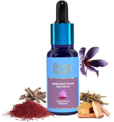 Blue Nectar Gesichtsöl für strahlende Haut mit Kumkumadi-Öl | Ayurvedisches Anti-Aging-Gesichtsserum mit reinem Kumkumadi-Öl für das Gesicht (26 Kräuter, 30 ml)
