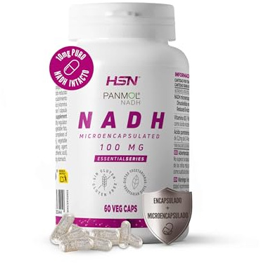 HSN NADH Microencapsulado 100mg (PANMOL®) | 60 Cápsulas Vegetales | 10mg Puro NADH Dinucleótido reducido de ß-nicotinamida y adenina | Sistema de Doble Protección | No-GMO, Vegetariano, Sin Gluten