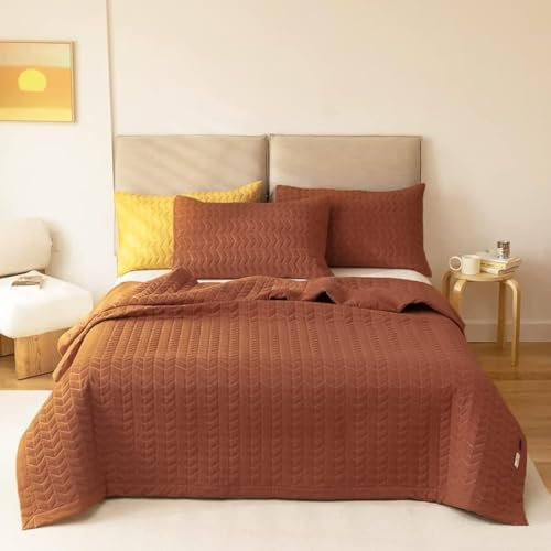 Lunoroey Tagesdecke für King-Size-Bett, rustikal, weiche Mikrofaser, leicht, orange, gesteppt, Tagesdecke, Tagesdecke, Ganzjahres-Bettwäsche-Set (1 Steppdecke, 2 Kissenbezüge)