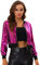 Allegra K Damen Bomberjacke Langarm Glitzer Pailletten Party Jacke Rose Rot S