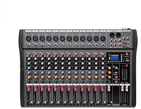 HMTE Studio Mixing Desks, 6/8/12/16 Channels Compact Audio Mixer Bluetooth USB DJ Sound Mixing Console 48V Monitor Amplifier (12 way)