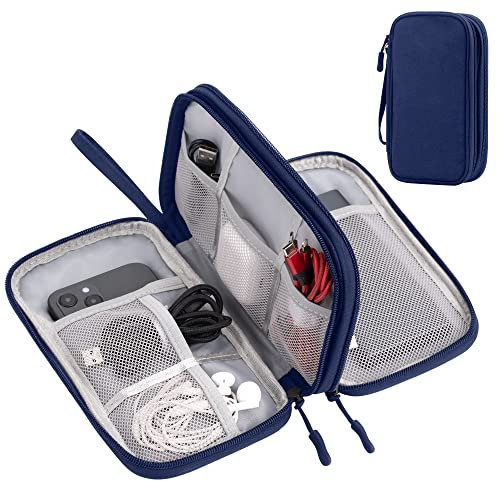 Arae Elektronik Zubehör Organizer, Kabeltasche Travel Essentials, Doppelschicht Reise Kabel Tasche, Electronic Accessories für Ladegerät, USB, SD Karten, Kopfhörer (Blau, M)