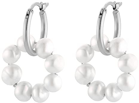 Heideman - Orecchini da donna Lara in acciaio inox di alta qualità, colore argento, oro rosa, orecchini a cerchio con perle rimovibili per donne, due possibilità di indossarla, Acciaio inossidabile,