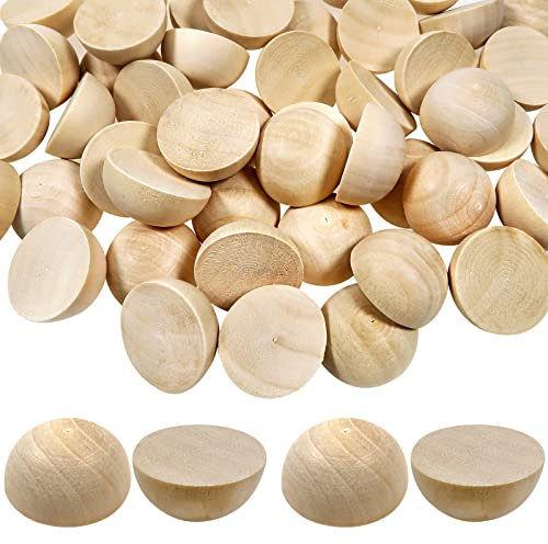 TOAOB 50pcs Demi Rond Boules en Bois Brut Naturel Cabochons Dos Plat 30mm Non Peinte pour Artisanat Fabrication de Bijoux