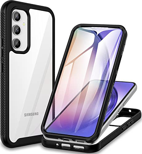 CENHUFO Funda Samsung A54 5G, Carcasa Antigolpes 360 Grados con Protector de Pantalla Integrado, Robusta Doble Cara Case Transparente Anti-Amarilleo Capa Funda para Samsung Galaxy A54 5G - Negro