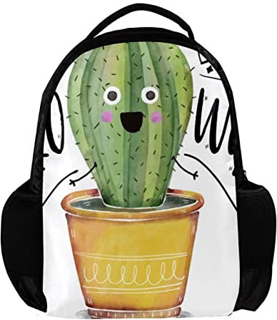 Niedlicher Kaktus-Rucksack mit Spruch Hello World für Damen und Herren, Schule, Reisen, Arbeit, Rucksack, Mehrfarbig, 27.5x13x40cm, Rucksack Rucksäcke