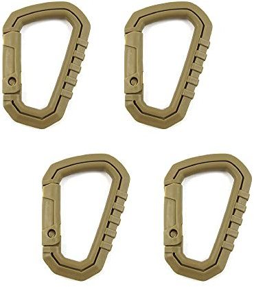 Moschettone con gancio di bloccaggio, 4 pezzi in plastica con anello a D tattico, gancio portachiavi per zaino, campeggio, escursionismo, colore marrone