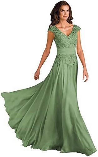 Sincemeet Spitzen Kleider Für Die Brautmutter V-Ausschnitt Langes Abendkleid Chiffon Hohe Taille Ballkleid Brautjunfernkleid