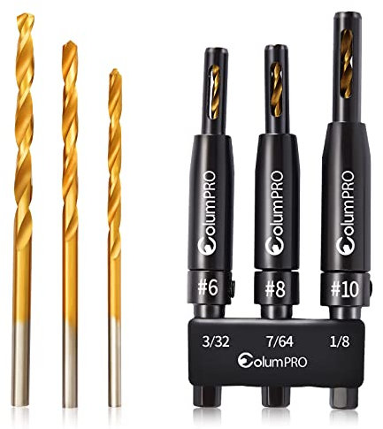 ColumPRO 3 PCS HSS Self Centering Hinge Drill VIX Bits Set, Titanium PlatingCountersink Left Handed Drill Bits Set,Door Window Cabinet Woodworking Pilot Hole Drill Bit 3/32(#6),7/64(#8),1/8 (#10)