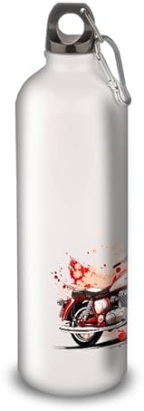 SUPER FABRIQUE Trinkflasche aus Aluminium – Edelstahl (Thermoskanne 24 Stunden), wiederverwendbar, 330 ml bis 750 ml, Vintage, Motorrad (Aluminium, Karabiner L 750 ml)