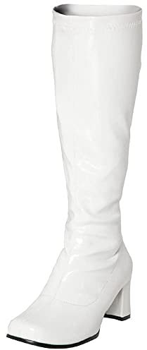 AYZAL Stivali da donna in stile anni '60 e '70, altezza al ginocchio, stivali retrò con tacco a blocco, stivali da ragazza, bianco, 40 EU