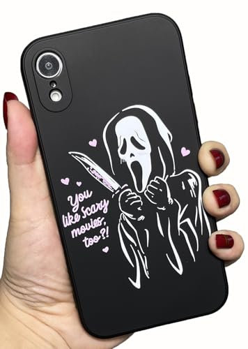 Coole Ghost Face Hülle für iPhone XR 6,1 Zoll, Scream Horror Movie Anime gedruckt, Mode Niedliches Totenkopf Skelett Design für Frauen Männer Jungen Mädchen Weiche TPU Silikon Stoßfest Handyhülle für