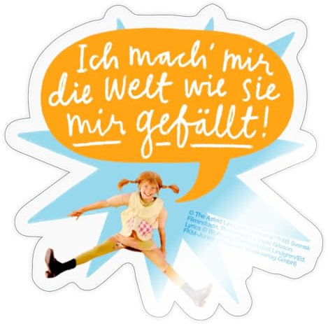 Spreadshirt Pippi Langstrumpf Springende Pippi Mit Sprechblase Sticker Aufkleber, 10 x 10 cm, Transparent glänzend