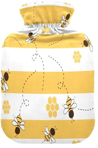 HMZXZ Wärmflasche mit Bezug, Cartoons Bienenwabe, 2 l, PVC-Themenkapazität, Wärmbeutel zur Schmerzlinderung, Füße, Menstruationsbeschwerden