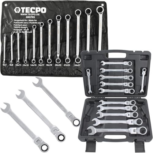 TECPO Gelenk Ratschen-Schlüssel Satz 8-22 mm + Maul-Ringschlüssel 6-32mm