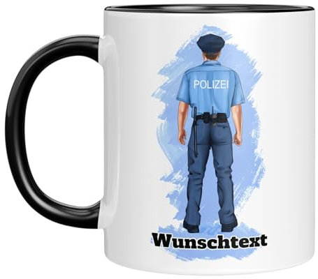 TassenTicker - Personalisierte Kaffeetasse für Polizisten - Polizei - Tasse als Geschenk - Kollegen - Beruf - Dankeschön - Geschenkidee - Geburtstagsgeschenk (Schwarz)