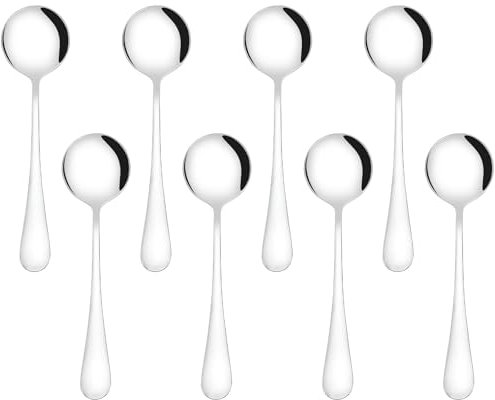 LIUCONGBD Lot de 16 cuillères à soupe rondes en acier inoxydable - Passent au lave-vaisselle - Pour buffet, dîner, restaurant, cuisine
