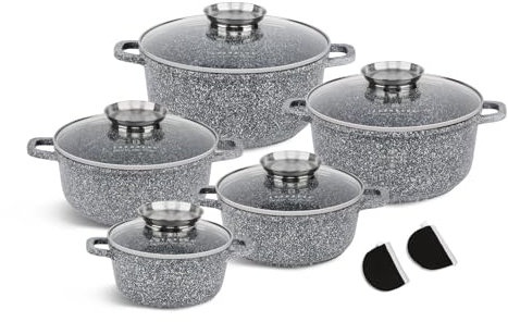 Edenberg modernes 10-teiliges Topfset, marmorierte Beschichtung 16/20/22/24/26cm/ öpfe Induktion | Kochgeschirr Set, Topfset induktionsgeeignetEB-8147