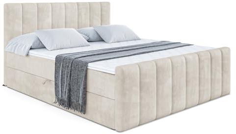 ALTDECOR Boxbett mit H4-Matratze OTTA-Z - 180x200 - Beige | Lattenrost, Topper, Boxspringbett mit Bettkasten, Bett mit Stauraum, Doppelbett, Polsterbett