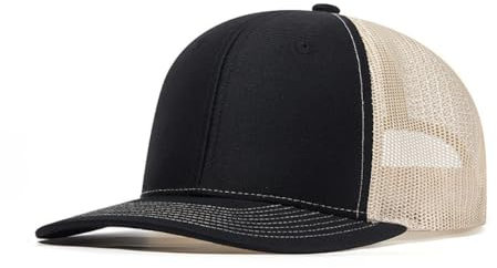 Truckercap Herren,Trucker Cap mit Mesh Netz,Meshcap größenverstellbar Baseball Cap,Sommer atmungsaktive Sun Cap,mit verstellbarem Schnallenverschluss für Sport und Reisen,Schwarz A+Light Khaki