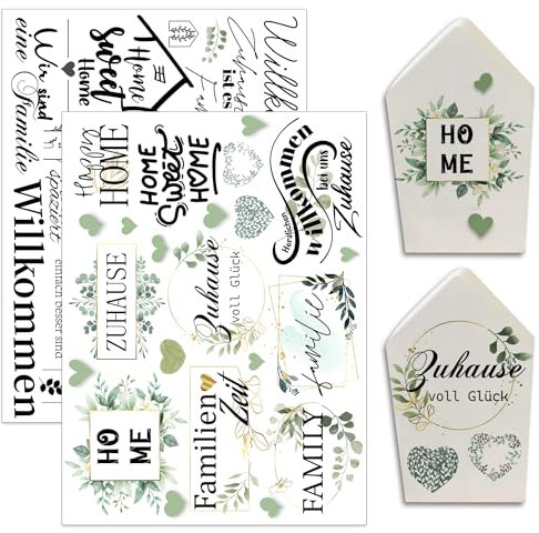 Hongma Rub On Sticker 19x14cm-Großformat Familie Eukalyptusblätter Transfers 2PCS Sprüche für Raysin für Keraflott Möbel Glas Holz DIY Deko Rub On Folie Rubons Aufkleber