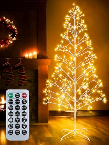 Joomer Luci di Natale con Adattatore, 2.3M Luci Albero di Natale Pieghevole, 292 LED Betulla Luminoso Decorazioni Natalizie Colore Regolabile Timer per Interno Esterno, Bianco Caldo & Multicolore