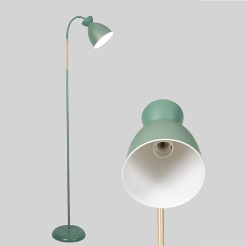 Amdelne Adjustable Green Floor Lamp, Bohemian Corner Lamp Scandinavian Modern Reading Light, Standing Lamps for Living Room, Bedroom, Dining Room, Office, 155cm, Metal, Wood, E27 (Bulb Not Included)