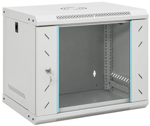 vidaXL 9U Wand Netzwerkschrank, Serverschrank Wandmontage, 19 Wandgehäuse Rack Server Schrank, Wandschrank Datenschrank Abschließbar, IP20