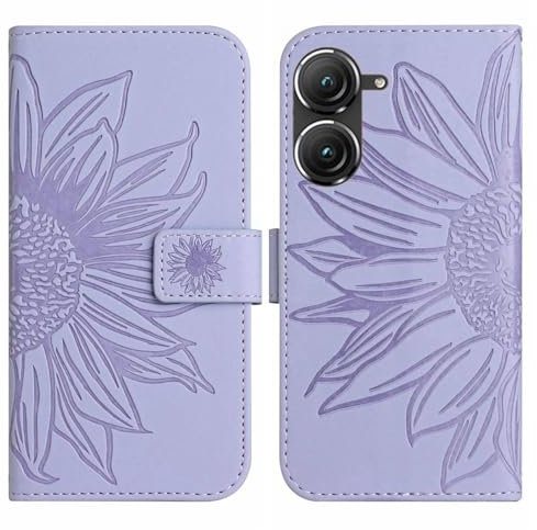 Rfvzubemok Compatible avec ASUS Zenfone 9 5G Coque,Compatible avec ASUS Zenfone 9 5G Etui pour téléphone Portable à Fermeture magnétique et à Fente pour Carte Purple