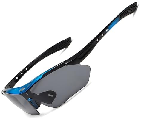 LHLZNB Polarized Sports Sunglasses,sunglasses,sports glasses,visor sunglasses,Fashion Windproof Cycling Glasses Protection Light Sunglasses Outdoor Glasses for Men Woman (Blue black lens)