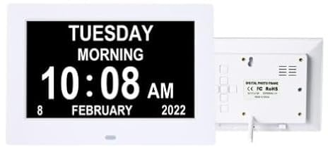 7 Zoll Digitale Kalender, Seniorenuhr und Digitale Uhr, Elektronischer Wandkalender, Wecker Kalender für Senioren & Demenzkranke (z.B. Alzheimer) mit 12 Individuelle Alarmerinnerungen (Weiß)
