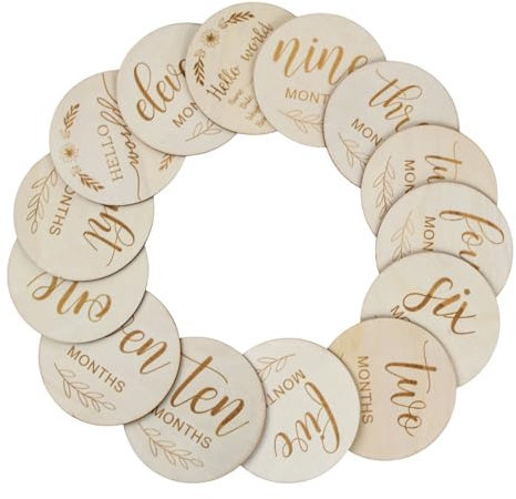Futuhada - Tarjetas de madera para recién nacido, 14 momentos especiales del primer año, Milestone baby cards neonat de madera, excelente regalo