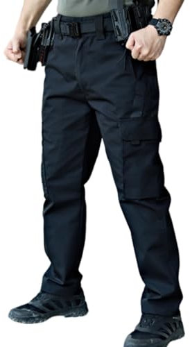 Onsoyours Pantalons Homme Cargo Coupe Ajustée Pantalons Droit Multi-Poches Pantalons pour Sports de Plein air Pantalons de Travail Léger Décontracté Pantalons Respirant B Noir L