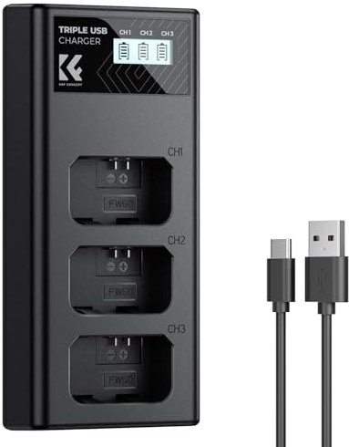 K&F Concept NP-FW50 Ladegerät, 3 Slot ZV-E10 Akku-Ladegerät mit LCD Display für Sony A6400 A6600 ZV-E10 A7, A7II, A7S2, A7R2, A5000, A55, RX10, NEX-3/5/7