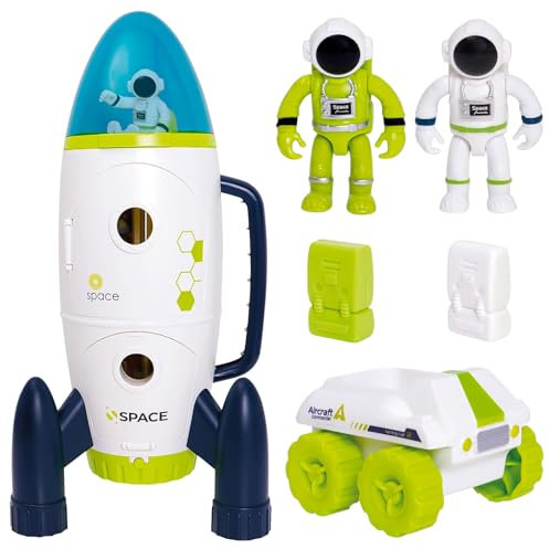 weiclianhp Cohete Espacial de Juguete con Luces y Sonido, Juego Educativo Stem para Niños, Incluye Rover y Astronautas - Ideal para Niños a Partir de 6 Años