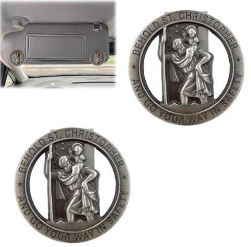 vcsjw Christopherus Auto Medaille,Heiliger Christophorus Auto Medaille 2 Stück,Auto Saint Christopher Visierclip Runde St Christopher Medaille Abzeichen Clip,Beschütze Uns und komm sicher nach Hause