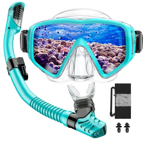 JEMULICE Schnorchelset Erwachsene, Schnorcheln Set mit Taucherbrille und Dry Schnorchel für Herren und Damen, Anti-Leck & Anti-Fog Tauchmaske aus Gehärtetem Glas für Tauchen, Schnorcheln und Schwimmen