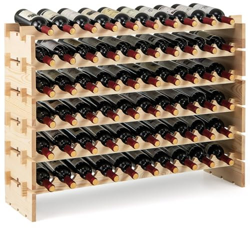 COSTWAY Weinregal Holz stapelbar, Flaschenregal für 60 Flaschen, Weinständer mit 6 Ebenen, Holzregal, Flaschenständer für Küche, Esszimmer, Bar, Keller, 101 x 29 x 73 cm