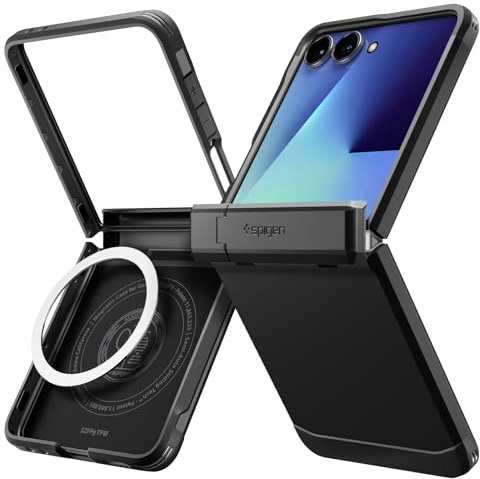 Spigen Tough Armor Pro MagFit für Samsung Galaxy Z Flip7 -Black | Kompatibel mit MagSafe, Integrierter Kickstand, Air Cushion Tech, Military-Grade Schutz, Spigen Original Serie
