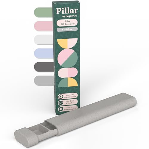 Pillar 7 Day Pill Organiser | BPA-Free Wheat Straw Medicine Organiser | Weekly Tablet Container | Aesthetic Medication Organizer Pill Box | Cute Travel Vitamin Case (Cool Grey)