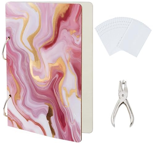 SUPERDANT Grußkarten Organizer Aus Rosa Marmor Rosa Vergoldeter Marmor Kartenhalter Aufbewahrung Für Geburtstags Und Urlaubskarten Holzordner 2 Ring Umschlag Mit Locher Und 20 Taschen