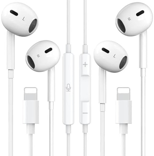 Paquete de 2 auriculares para iPhone, auriculares estéreo de alta fidelidad con cable [certificado MFi], auriculares de reducción de ruido para iPhone 14/13/12/11/XR/XS/X/8/7/SE, compatible con