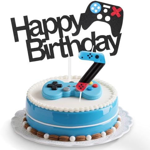 Game Controller 7 Birthday Candles Set,Girls Boys 7th Birthday Decorations,Blue Red Number 7 Candle for Cake,Game Controller Candle Cake Topper for Birthday,Gaming Themed Party Supplies