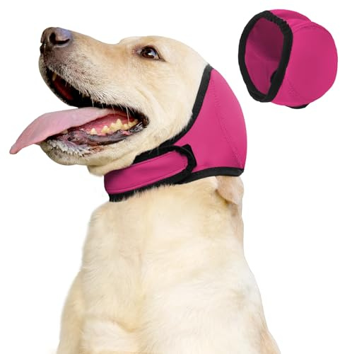 Dog Snood Swim Ear Protectors, Comfort Dog Ear Muffs Noise Protection, Waterproof Adjustable Cat Ear Shower Wrap, Pet Snood Ear Covers for Anxiety Relief,Swimming,Grooming (Rose Red, S)