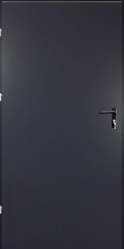 Kellertür 99x207 cm DIN Links | Robuste Stahltür Komplettset mit Schloss und Griff | Nebeneingangstür für Keller oder Werkstatt | Garagentür mit Stahlzarge | Außentür pulverbeschichtet | Anthrazit