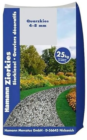 Hamann Mercatus GmbH Quarzkies 4-8 mm 25kg Wasserdurchlässig & verdichtungsarm Pflegeleicht & langlebig Garten Deko Weg Einfahrt Frost- & witterungsbeständig