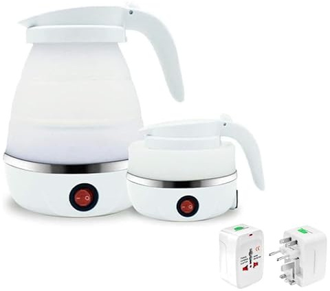 Mini Foldable Electric Kettle,Travel,Dual Voltage Collapsible, 600ML Silicone Water Boiler Hot Tea Heater with Stainless Steel Bottom,Blue(Bianco)